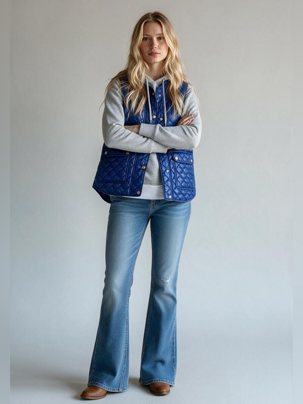 J. Crew Quilted Down Blue Snap-Front Women's Vest. Size Sm. NWOT!!